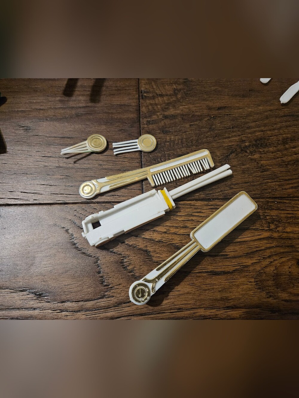 Vintage 1980's Barbie Golden Dreams Components Curling Iron, Comb, & More Used. 